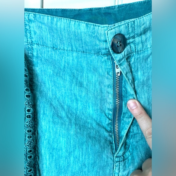 SOFT SURROUNDINGS Tea Party Crip Pants Tidal Wave Teal Turquoise Linen Belted - Picture 4 of 12